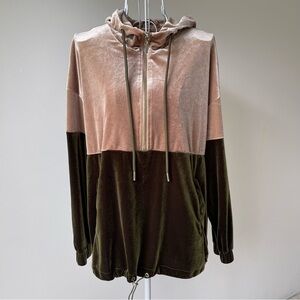 Two toned velour Zara sweatshirt quarter zip hoodie pockets color block size XS
